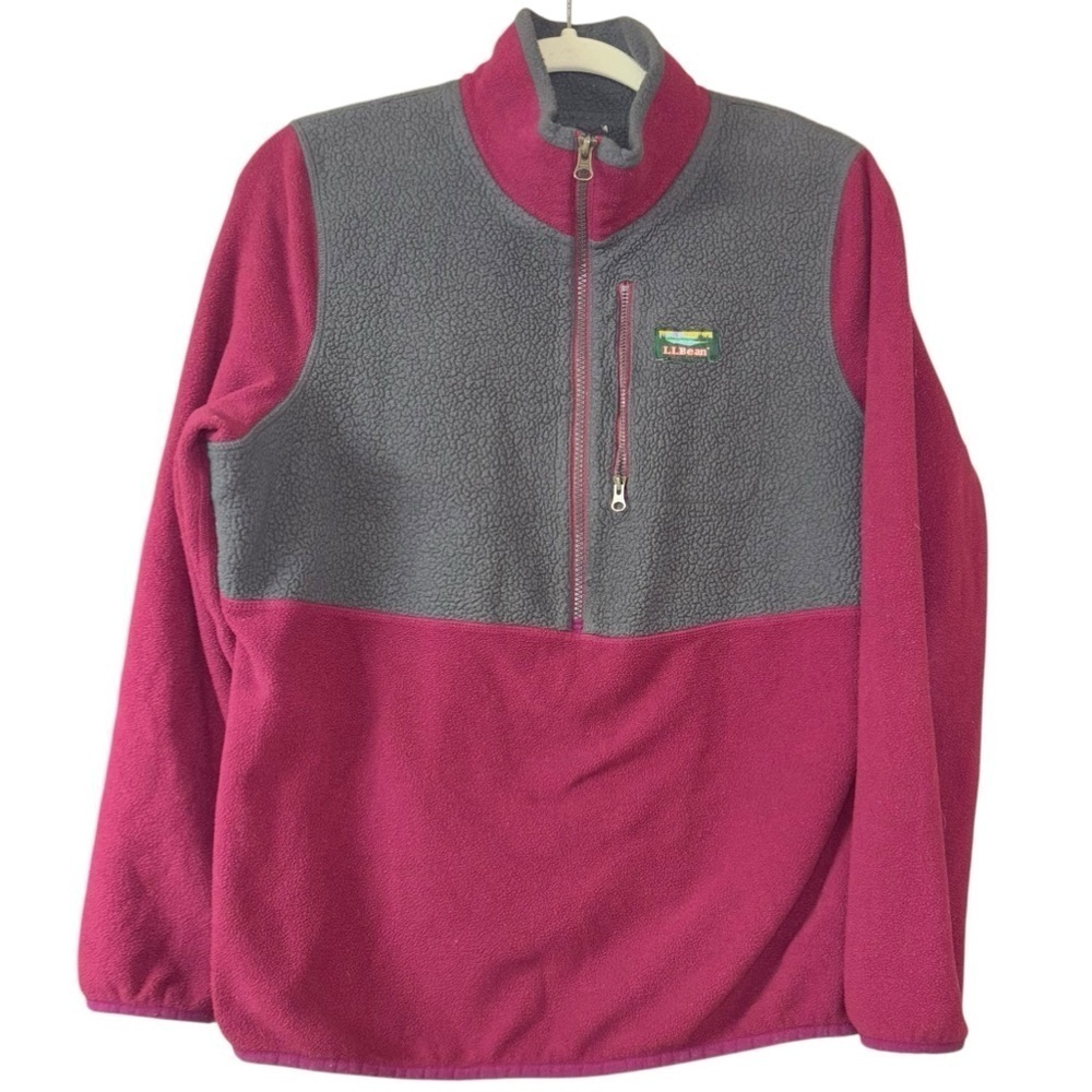 LL Bean Fuschia Gray Fleece Quarter Zip Jacket Women’s XL Winter Cozy Comfort